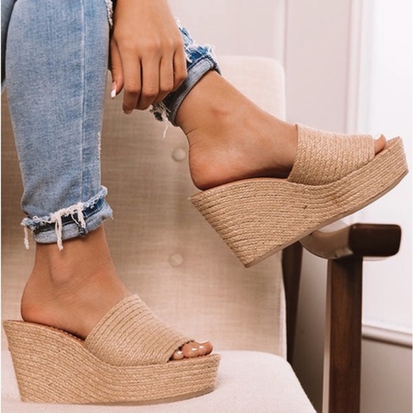 Jute Raffia Slip On Wedge Mules - Picture 6 of 10
